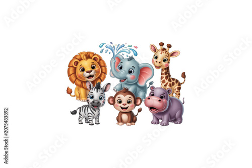 Colorful cartoon animals group illustration