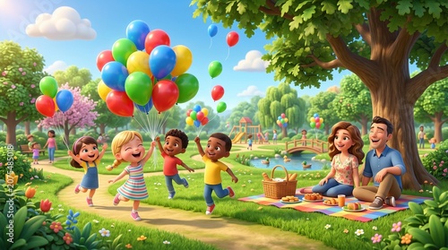 happy family having fun in the park