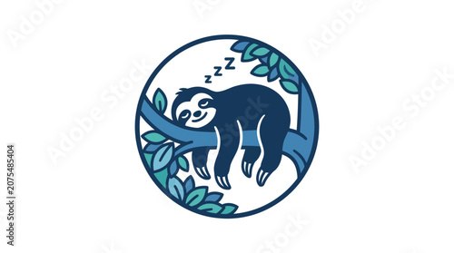 Sleeping sloth hanging from branch.