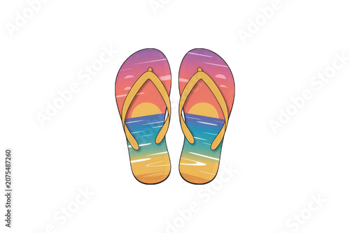 Colorful flip flops with rainbow design on  png background