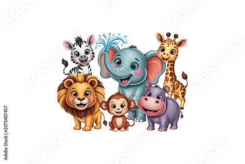Colorful cartoon animals group illustration