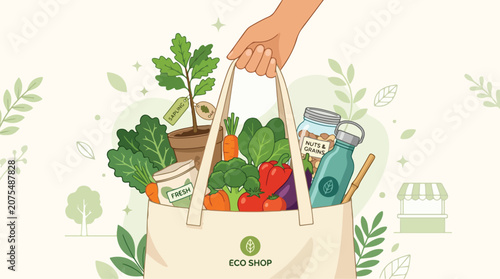 Photos Eco-friendly shopping bag with fresh organic vegetables, sustainable grocery tot