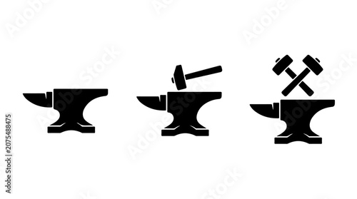 Quadro su tela Blacksmith Icon Set Representing Craftsmanship, Forging, and Strength in Bold Bl