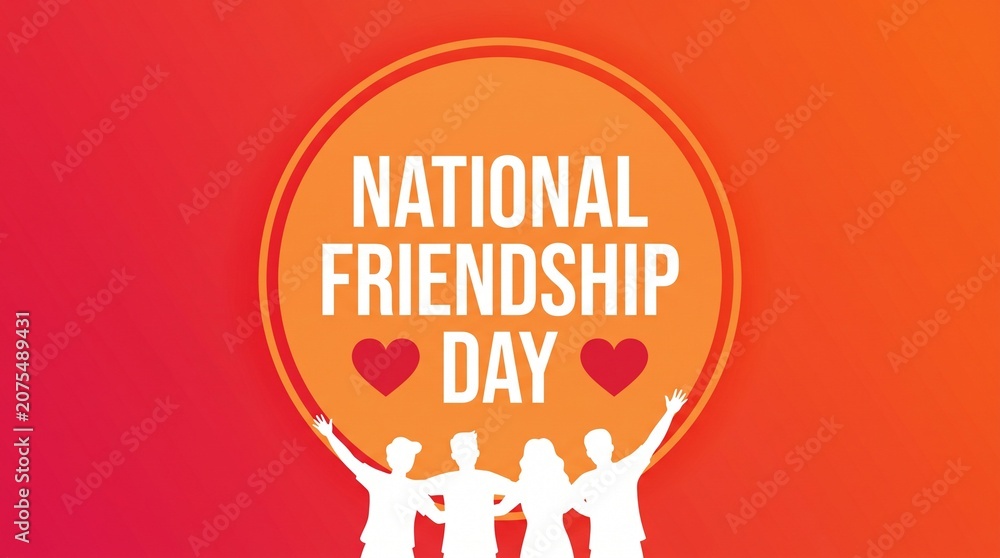 Obraz premium Happy friendship day celebration national friendship day graphic with raised arms