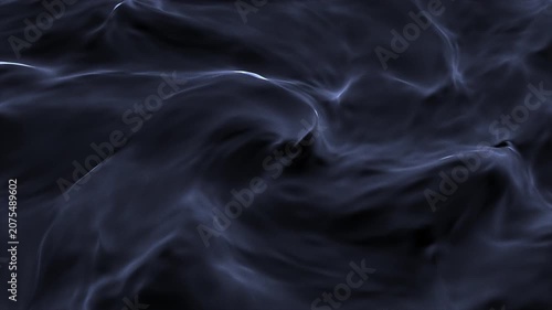 Dark blue wisps of smoke flow and swirl across a black background, creating a mysterious and atmospheric abstract scene