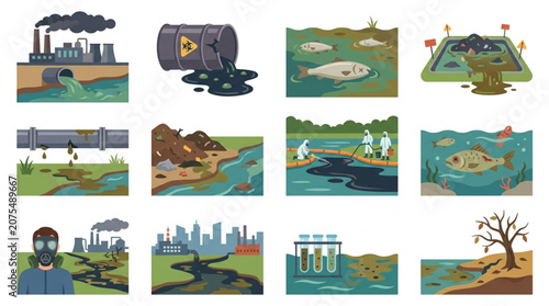 Bild auf Leinwand Environmental pollution and contamination illustrations collection