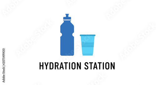 Hydration Station Sign with Water Bottle and Cup - Healthy Lifestyle Concept