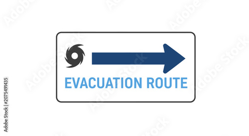 Hurricane Evacuation Route Sign with Arrow and Swirl Symbol