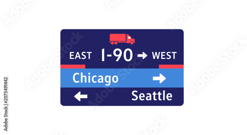 Interstate 90 highway sign with Chicago and Seattle directions