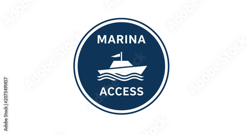 Marina Access Icon with Boat and Waves, Nautical Symbol