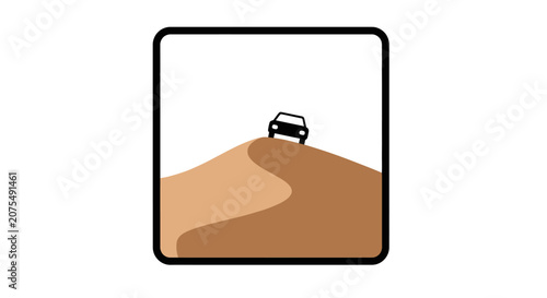 Off-road car driving on sand dune, adventure concept, travel icon