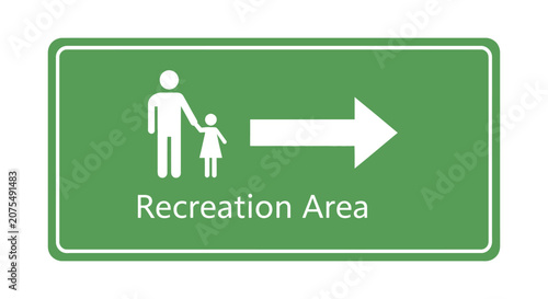 Recreation Area Sign: Adult and Child Icon Pointing Right