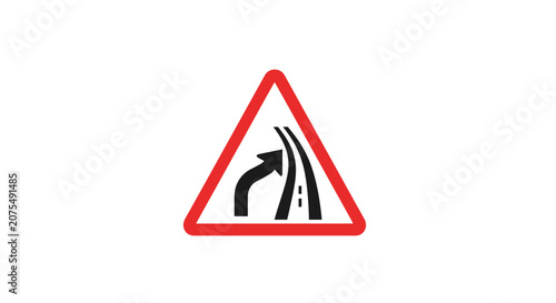 Road sign warning of lane merge ahead, traffic merging from left