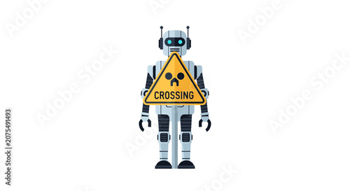 Robot Warning Sign Crossing Symbol Isolated on White Background
