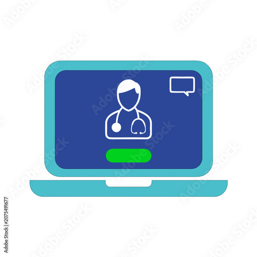 Telehealth Video Call Interface Laptop Screen Doctor Consultation Icon Vector