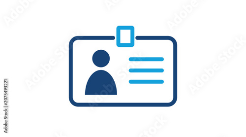 фотографія Two-tone blue ID card vector icon: identity badge symbol, modern blue line art illustration for employee credential and access control UI, UX