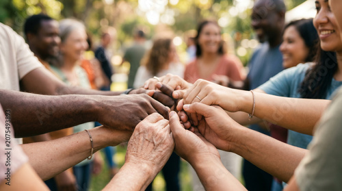 warm supportive hands together, hopeful community