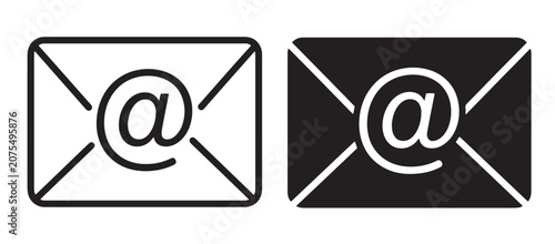 Black and white email icon set with at symbol Vector, illustration