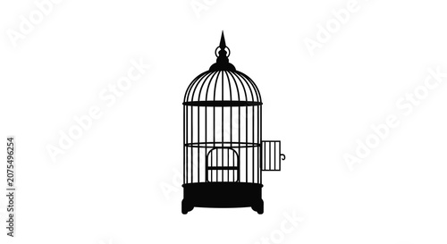 Photos Birdcage Silhouette Against White Background Detailed Black Shape