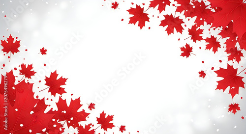 Close up of vibrant red autumn leaves scattered against soft white background