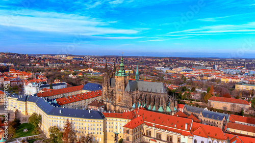Photography Aerial drone view of Prague Castle complex with St