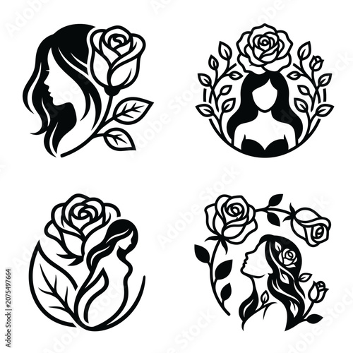 Black and white woman rose silhouette.