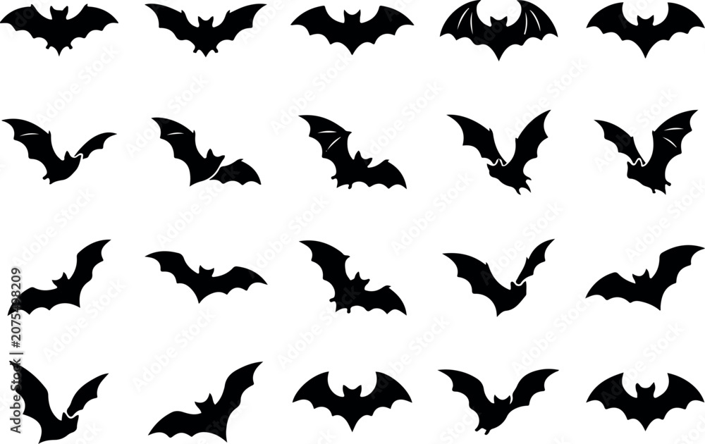 Fototapeta premium Halloween bat silhouettes collection 20 minimalist vector icons for spooky designs