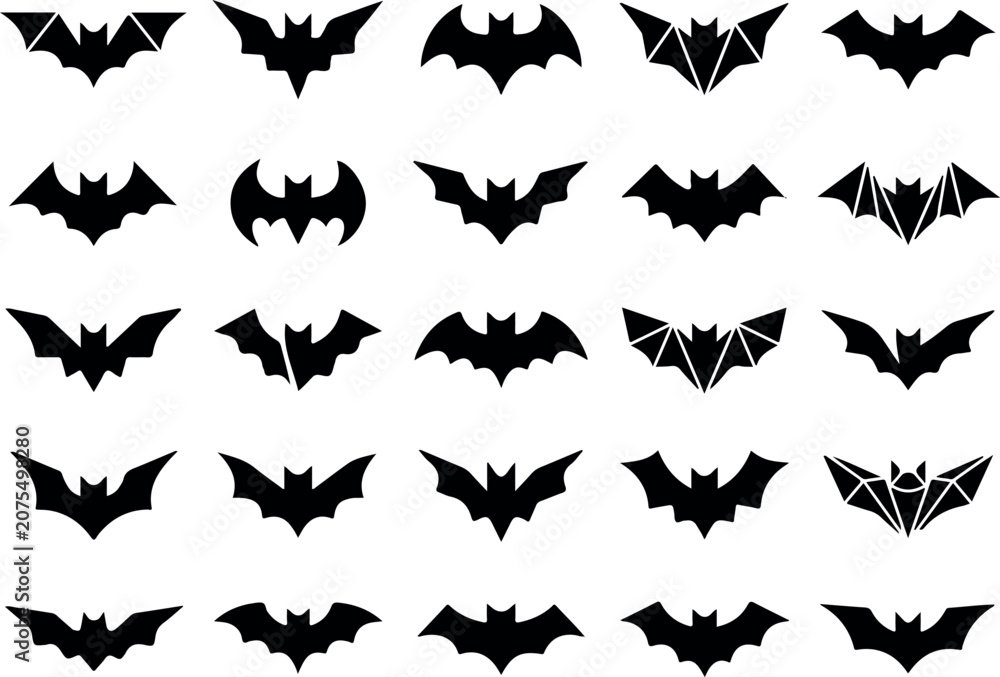 Fototapeta premium Collection of black bat silhouettes in various wing positions