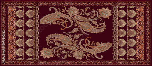 Schilderij op canvas pashmina shawl design, paisley dupatta design, kalamkari dupatta.