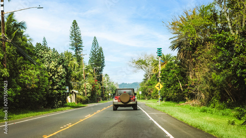 Oahu, Hawaii, United States - February 21 2018: Drive to  the North Shore beaches in Oahu, Hawaii