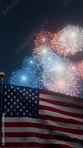American flag waving during 4th of July independence day night holiday