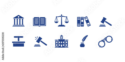 Schilderij op canvas Law and justice flat icons set, legal symbols for lawyer and court concepts