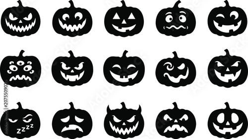Halloween pumpkin faces silhouettes