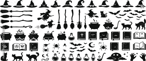 Halloween witchcraft icons and symbols