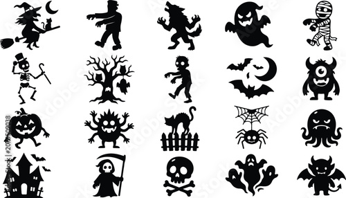 Halloween silhouette icons set
