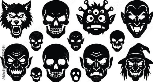 Halloween black silhouette faces