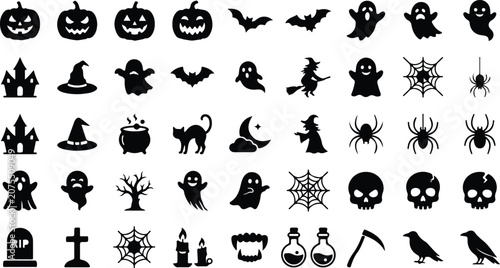 Halloween icon set spooky elements for seasonal designs and celebrations