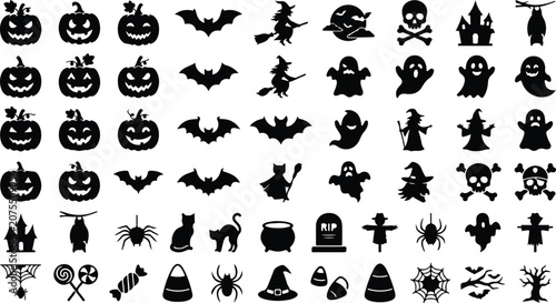 Halloween silhouette icons set