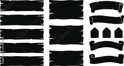 Black banner and ribbon shapes for design and decoration
