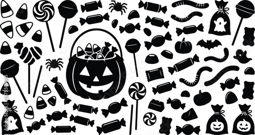 Halloween candy and treats silhouette collection