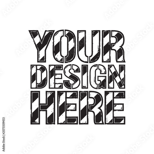 Industrial stencil typography with black and white hazard stripes for construction theme.