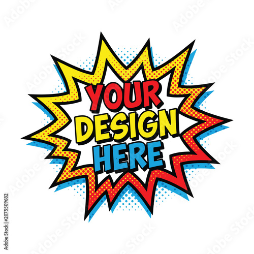 Retro pop art comic book speech bubble with colorful dots and burst explosion effect set.