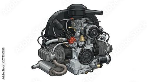 Foto Classic Air Cooled Boxer Engine Mechanical Vector Illustration