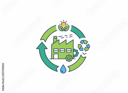 Sustainable Industry and Circular Economy Green Factory Illustration