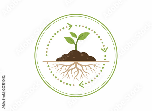 Sustainability and Growth Vector Illustration with Plant and Roots