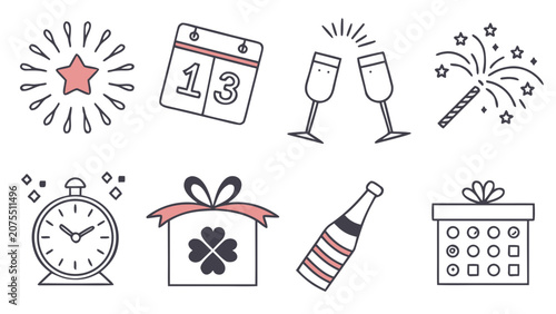 Obraz na płótnie Minimalist Hand Drawn Doodle Icon Set For Festive Anniversary And Party Celebrat