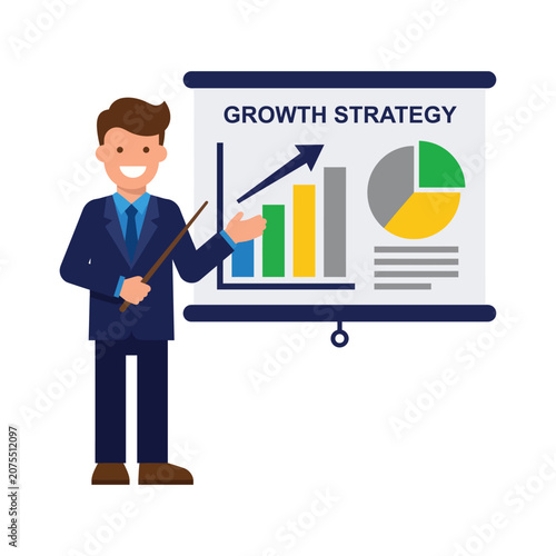 Business Presentation Meeting With Manager Showing Sales Growth Charts to Team Around Table