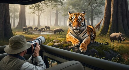 Man looking at tiger.