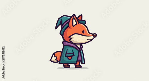 Cuadro en lienzo A cartoon fox wearing a green coat and hat stands on a plain surface