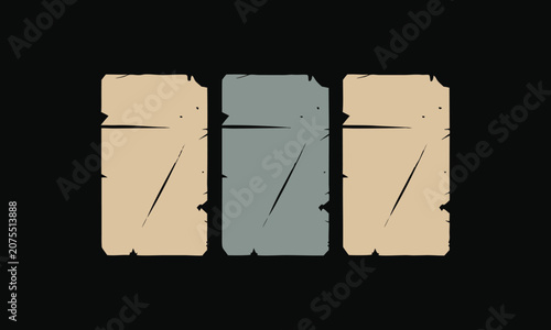 Three Aged Textured Paper Sheets Displayed with Black Borders and Diagonal Lines Featuring Display, Vintage, Rustic with Design